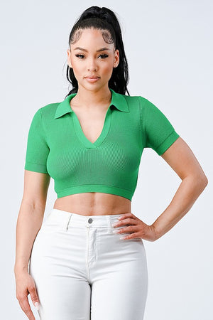 Collared Rib Crop Top