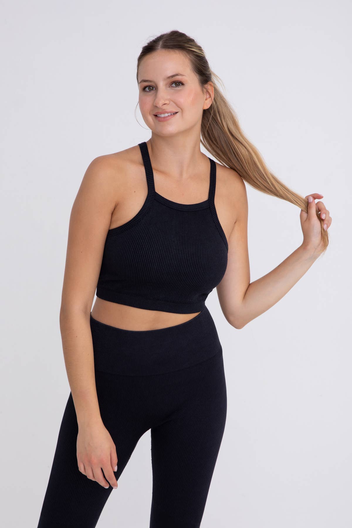 Mono B - Square Front Ribbed Cropped Tank Top